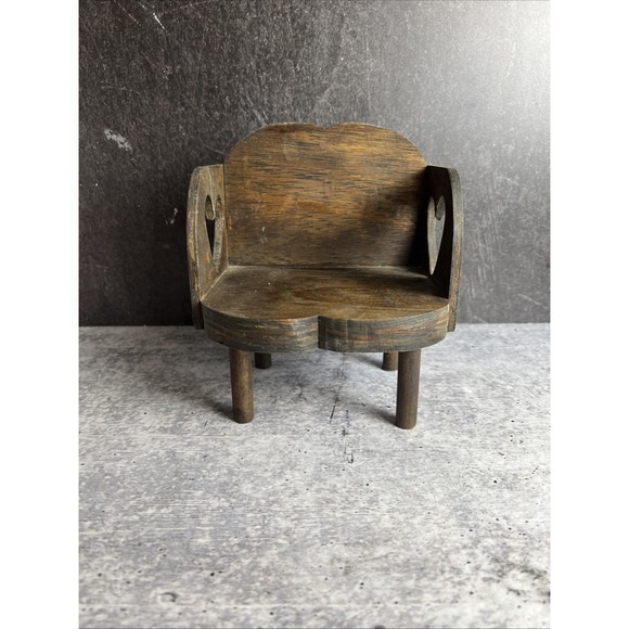 Handmade Wood Doll Chair Vintage With Hearts - Picture 2 of 9